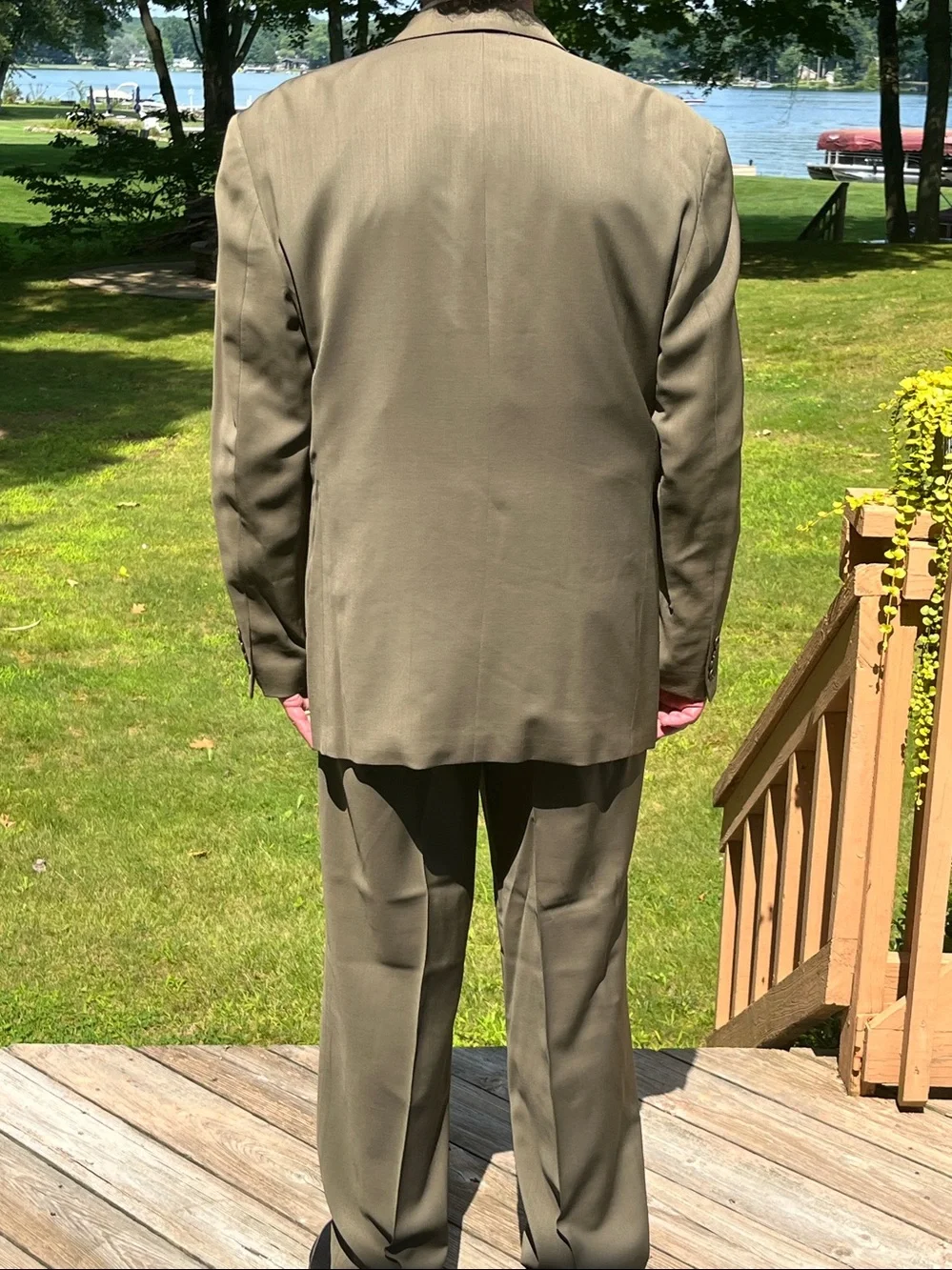 Vintage Example by Missoni Greenish Tan Two-Piece Suit Blazer & Pants 44R 38W